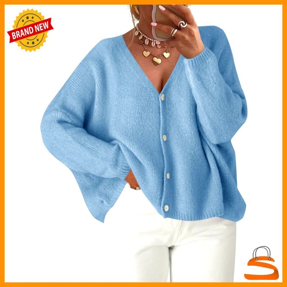Oversized V-Neck Cardigan Button Down Knit Sweater Winter Chic Layering